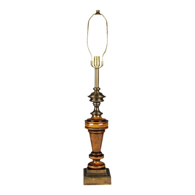 1990s Stiffel Brass & Wood Column Table Lamp For Sale