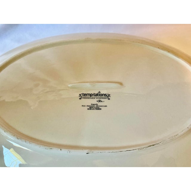 Cream Large English Style Serving Platter Tableware With Spring Green Vines and Pink Flowers For Sale - Image 8 of 17