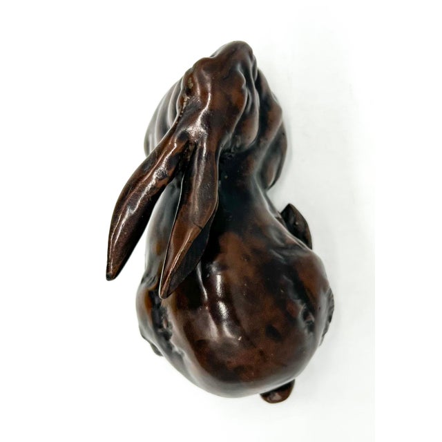 1960s 1960s Japanese Bronze-Tone Cast Iron Rabbit Sculpture – Meiji Style Reclining Hare - Mid-Century Modern, Asian, Spring, Easter For Sale - Image 5 of 12