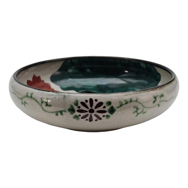 Mid 20th Century Vintage Japanese Kyo-Yaki Style Crackle Glaze Lotus Bird Bowl 7.5" For Sale - Image 5 of 10