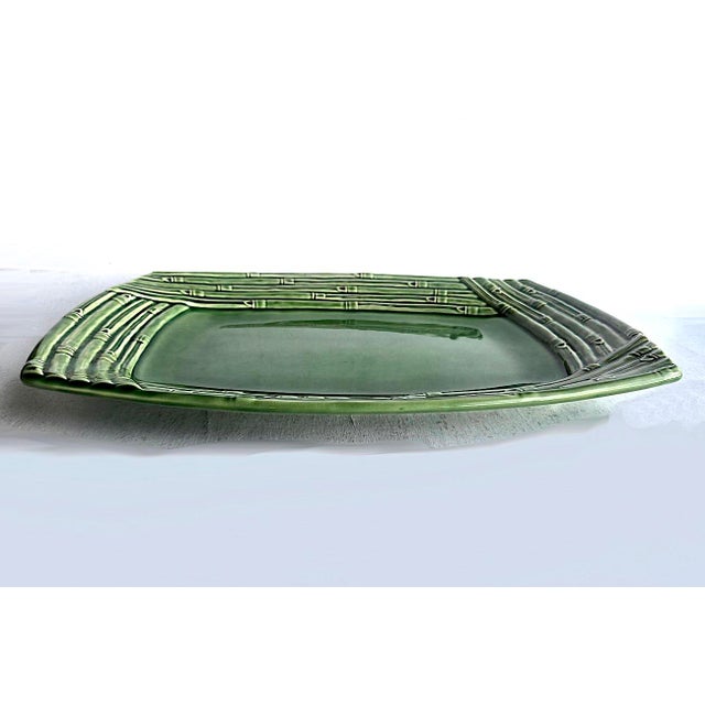 Mid-Century Modern Vintage Bamboo by Bordallo Pinheiro Ceramic Oval Serving Platter For Sale - Image 3 of 16