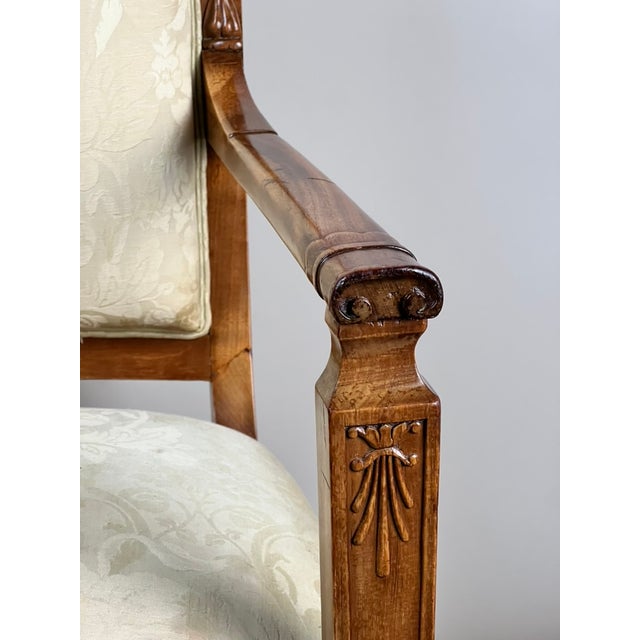 Antique French Directoire Style Fauteuil Open Arm Chair in Sapelle Mahogany C. Late 19th Century For Sale In Boston - Image 6 of 10