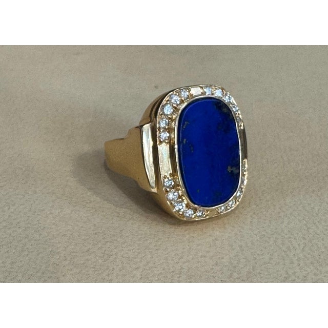 8.5 Ct Emerald cut Natural Lapis Lazuli + Diamond Ring 14 Kt Yellow Gold, 5.5 S For Sale - Image 17 of 18