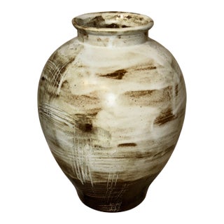 Artisan White & Brown Porcelain Vase For Sale