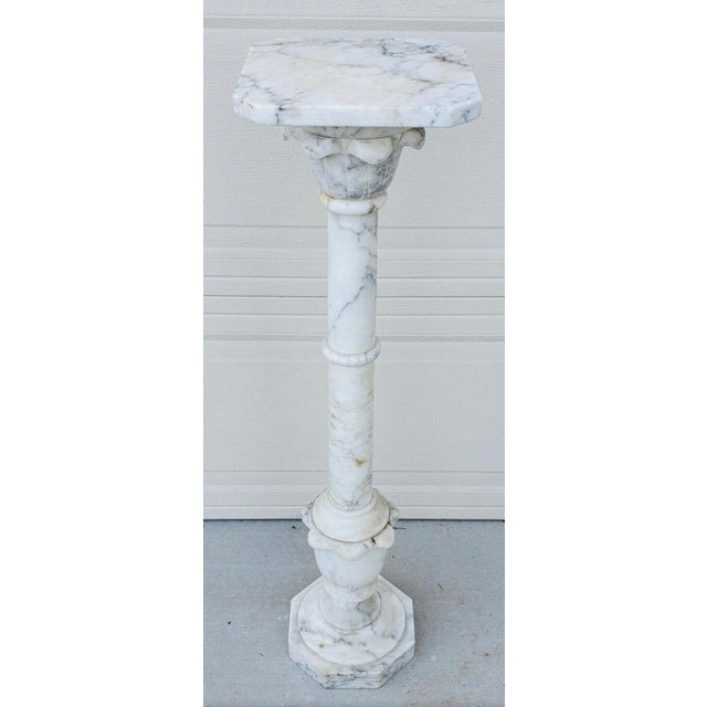 Italian Antique Italian Calcutta Marble Carved Column Pedestal Display Plant Stand For Sale - Image 3 of 12
