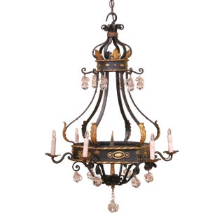 Early 20th C. French Louis XV Iron Chandelier With Gilt and Crystal Pendants For Sale
