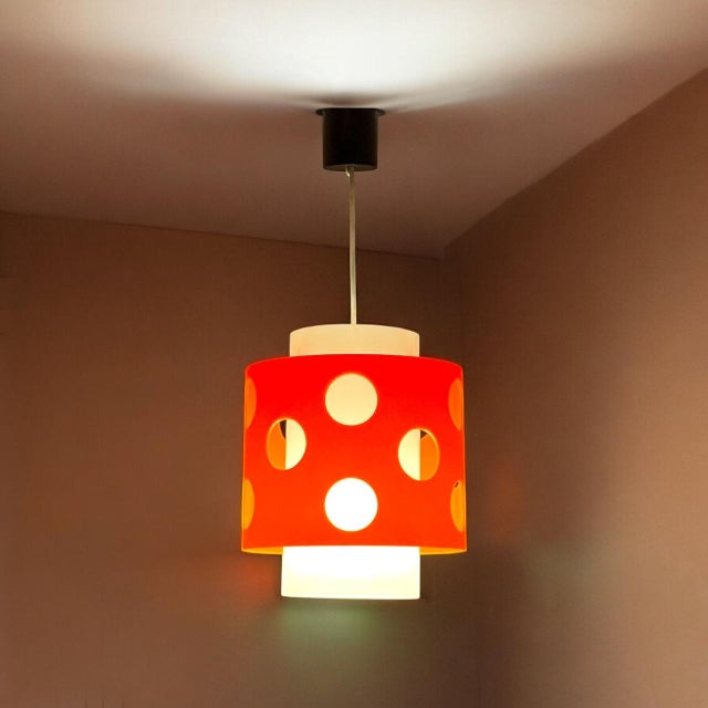 Space Age Hanging Lamp with Orange and White Lampshade, 1970s For Sale - Image 10 of 11
