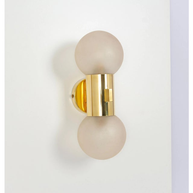 Brass and Satin Glass Sconces in the style of Sciolari, Germany, 1970s, Set of 2 For Sale - Image 6 of 10