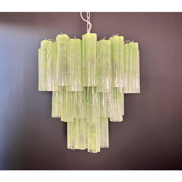Large Three-Tier Murano Glass Tube Chandelier in Green Albaster, 1990s For Sale - Image 13 of 14