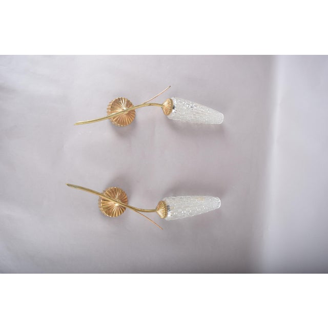 Gold-Toned Wall Sconces with Textured Glass Shades, 1970s, Set of 2 For Sale - Image 10 of 13