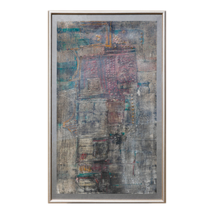 William Lee Moreland "Masked Figure" Blue and Gray Toned Abstract Expressionist Textured Painting, 1961