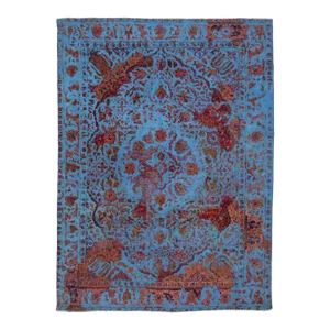 Blue Vintage Persian Overdyed Scatter Wool Rug With Floral Motif