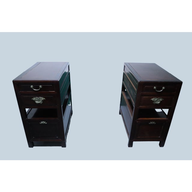 Unique Antique Ming Style Chinese Dark Elm Desk With Brass Hardware Burl Wood & Foot Rest For Sale - Image 11 of 15