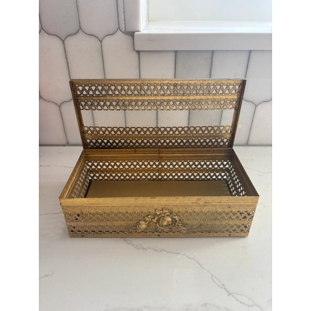 Brass Vintage Brass French Style Tissue Box Holder For Sale - Image 8 of 11
