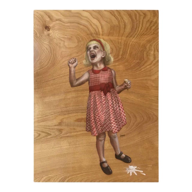 Painting on Board of Girl Dropping Ice Cream For Sale