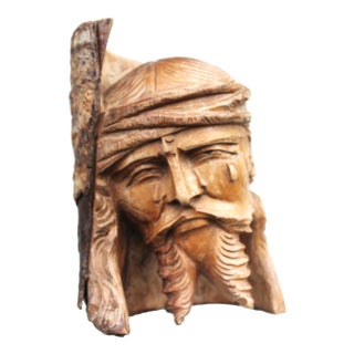 Vintage Folk Art Hand-Carved Wood Weeping Christ Sculpture, 1930s For Sale
