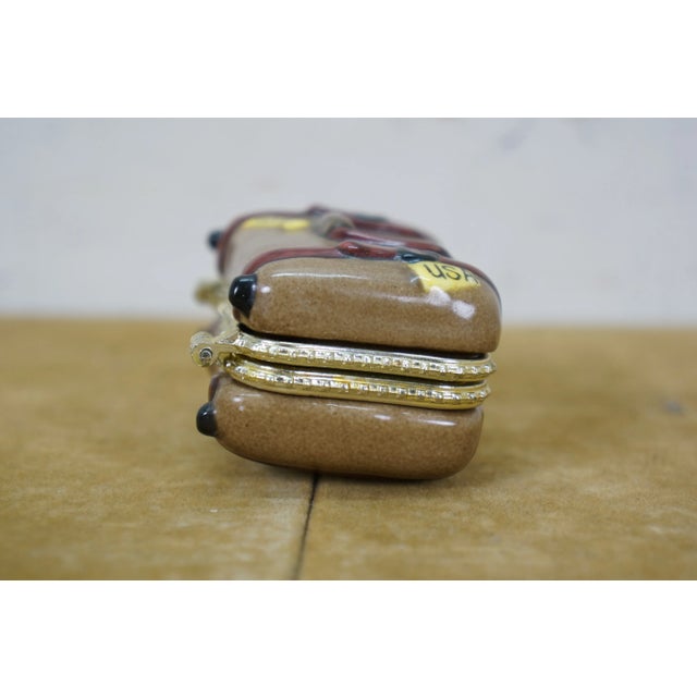 Late 20th Century Limoges France Porcelain Trinket Keepsake Suitcase Luggage Box Usa 2.5" For Sale - Image 6 of 11