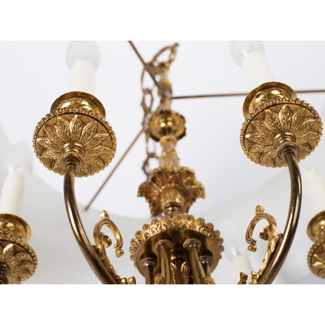 1960s Spanish Louis XVI Style Hunter Green Bouillotte 6-Light Chandelier For Sale - Image 14 of 16