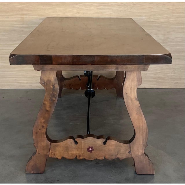 19th C. Dining or Console Table of Walnut with Lyre Legs and Heavy Top, Spain For Sale - Image 4 of 18