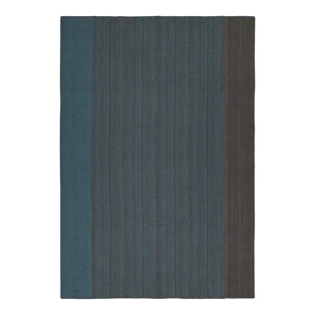 Rug & Kilim’s Contemporary Kilim in Blue With Gray Stripes and Brown Accents For Sale