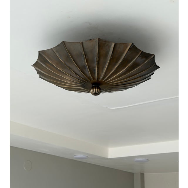 Handmade Brass Flush Mount Ceiling Light | Sculptural Flower Petal Light Fixture For Sale - Image 11 of 13