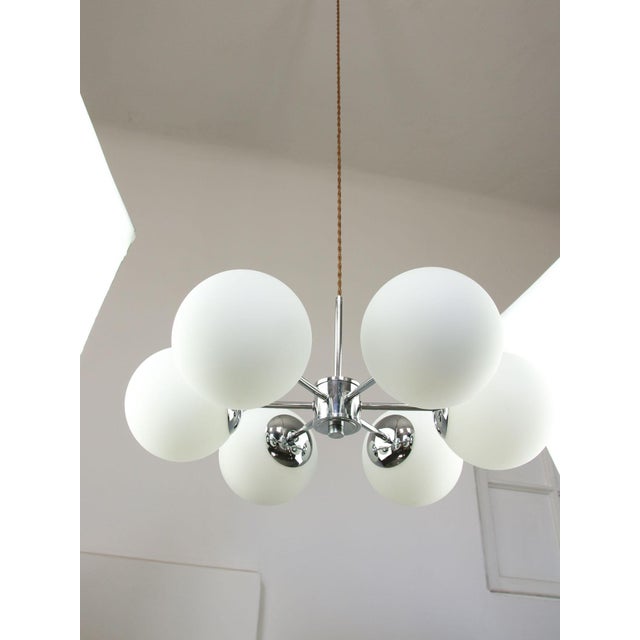 Italian Space Age Sputnik Chrome and Opaline Chandelier, 1970s For Sale - Image 14 of 18