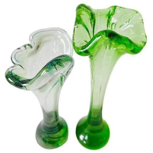 Mid-Century Modern Green Murano Glass Vases, 1950s, Set of 2 For Sale - Image 6 of 8
