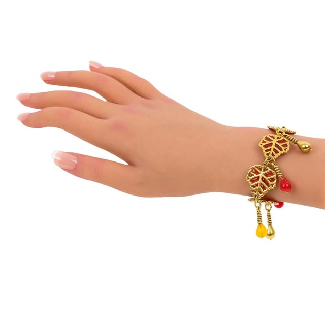Kenzo Paris Gilt Metal and Multicolor Resin Leaves Bracelet, circa 1980 For Sale - Image 9 of 9