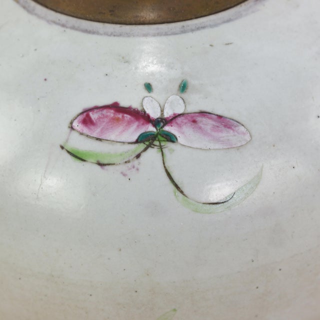 Vintage Famille Rose Porcelain Vase Lamp With Pink Lotus Blossom and Water Lily Motif For Sale - Image 11 of 14