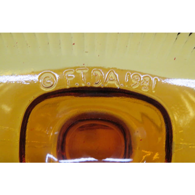 Ftda 1981 Amber Golden Brown Pressed Glass Embossed Pedestal Candy Dish 5088b For Sale - Image 12 of 18
