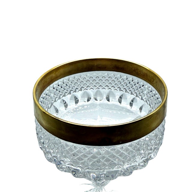 Vintage Annahutte Bleikristall Cut Crystal Champagne Coupes With Brass Collars - Set of 4 For Sale In West Palm - Image 6 of 6