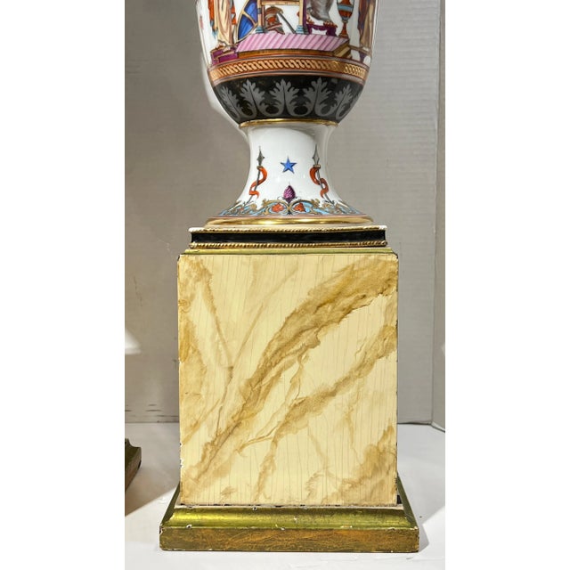 Antique Greek Revival Porcelain Vases Mounted as Table Lamps - A Pair For Sale - Image 4 of 12