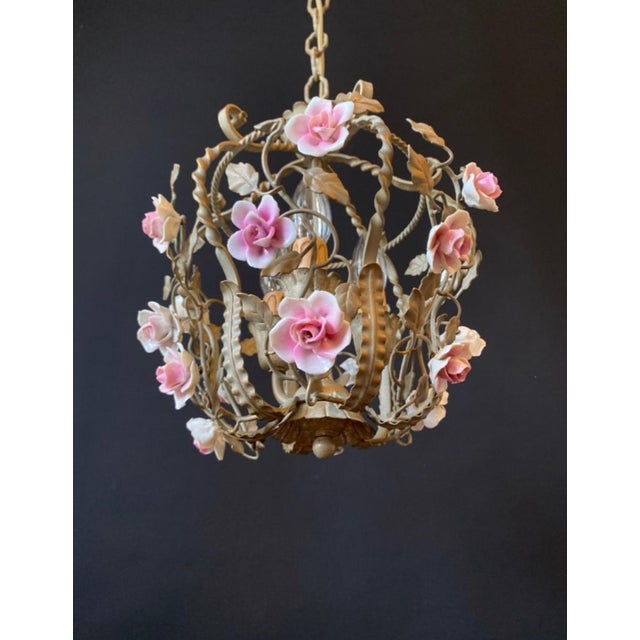 Antique Iron and Porcelain Chandelier, 1960s For Sale - Image 12 of 17