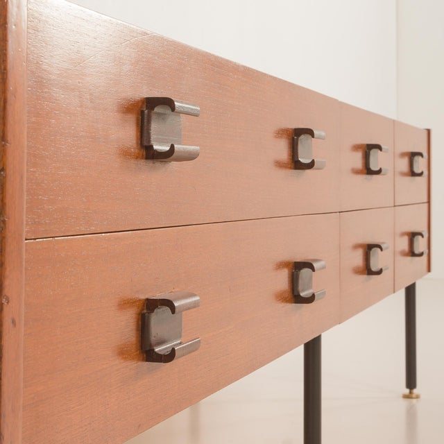 Brown Mid-Century Modern Italian Low Sideboard in Teak, 1970s For Sale - Image 8 of 13