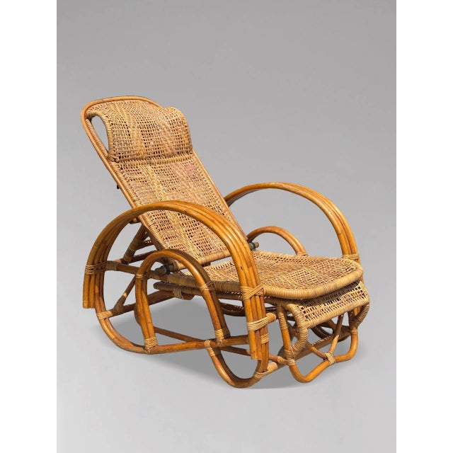 Mid-Century Italian Bamboo & Rattan Chaise Longue Sun Lounger, 1950 For Sale - Image 4 of 12