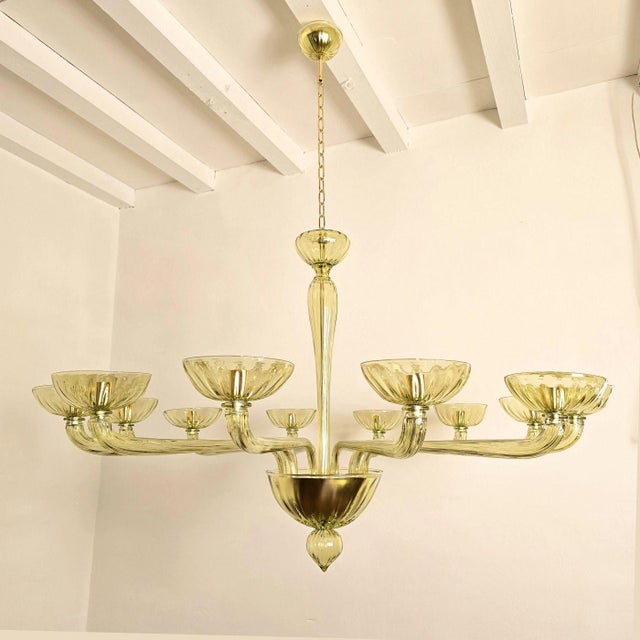 1980s Large Olive Green Murano Glass Chandelier For Sale - Image 4 of 11
