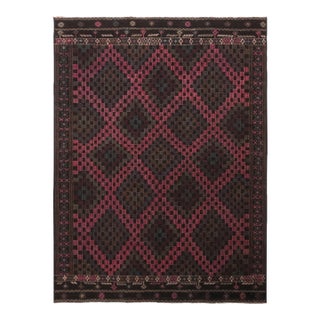 Vintage Midcentury Geometric Pink Purple and Brown Wool Kilim Rug by Rug & Kilim For Sale