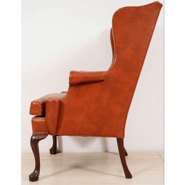 Traditional Vintage Cognac Leather Wingback Chair by Hickory Chair For Sale - Image 3 of 10