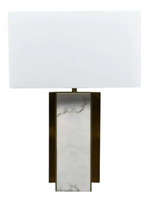Lorin Marsh Design Table Lamp Patinated Brass and Faux Alabaster Linen Shade