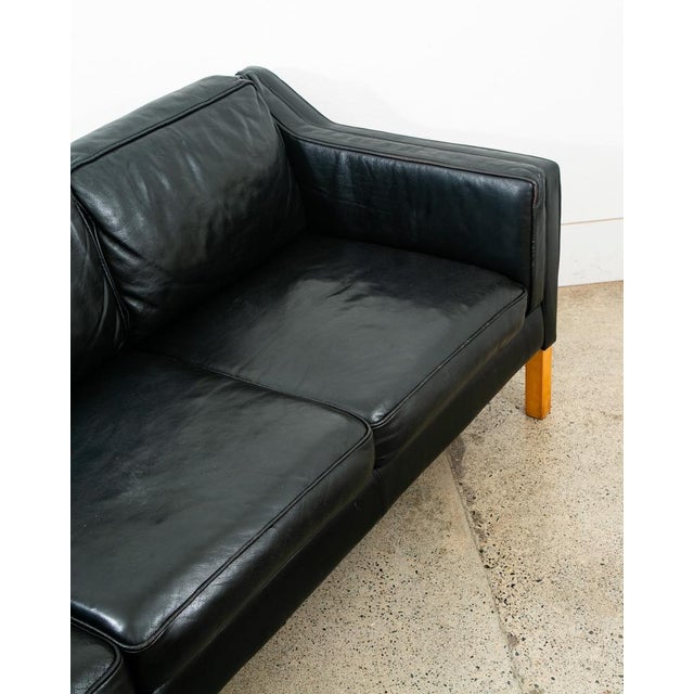 Black 1960s Mid Century Danish Modern Sofa Couch 3 Seater Leather Black Vintage Denmark MCM For Sale - Image 8 of 11