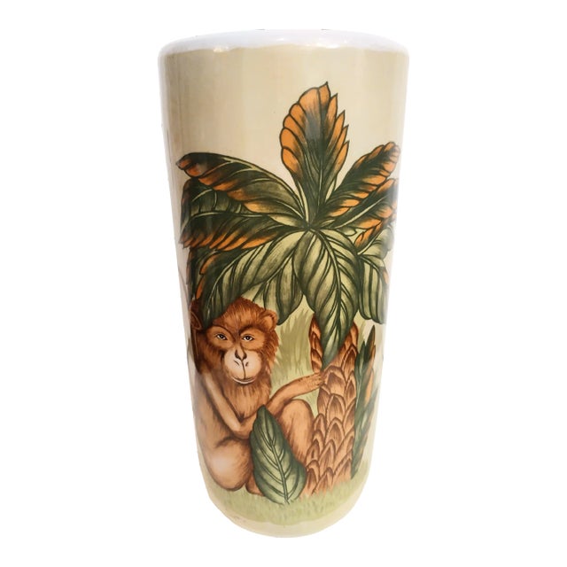 Vintage Ceramic Palm Beach Regency Tropical Monkey Palm Tree Umbrella Stand Holder For Sale