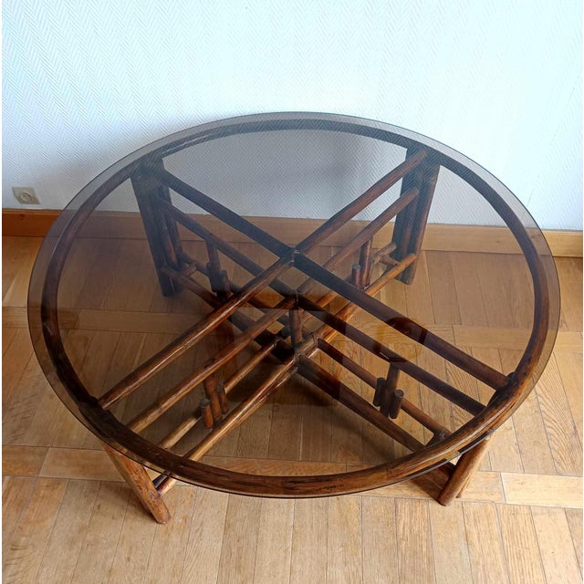 Large Rattan Telescopic Table, 1970s For Sale - Image 5 of 11