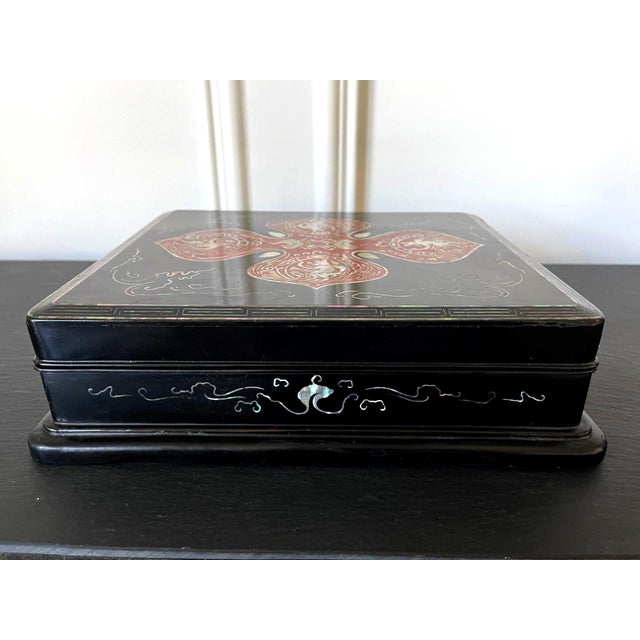 Unusual Japanese Lacquer Inkstone Box with MOP Inlays For Sale - Image 15 of 16