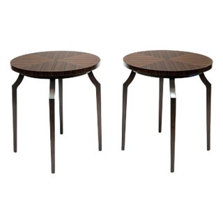 Vintage Zebra Wood Round Side Tables—A Pair For Sale