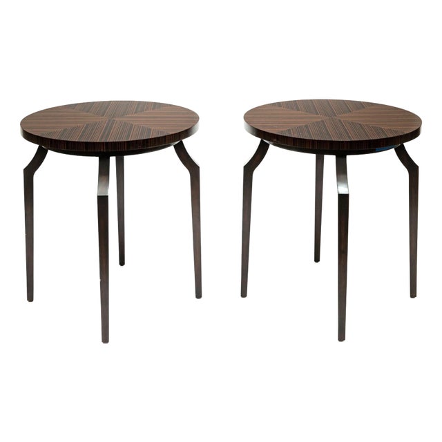 Vintage Zebra Wood Round Side Tables—A Pair For Sale