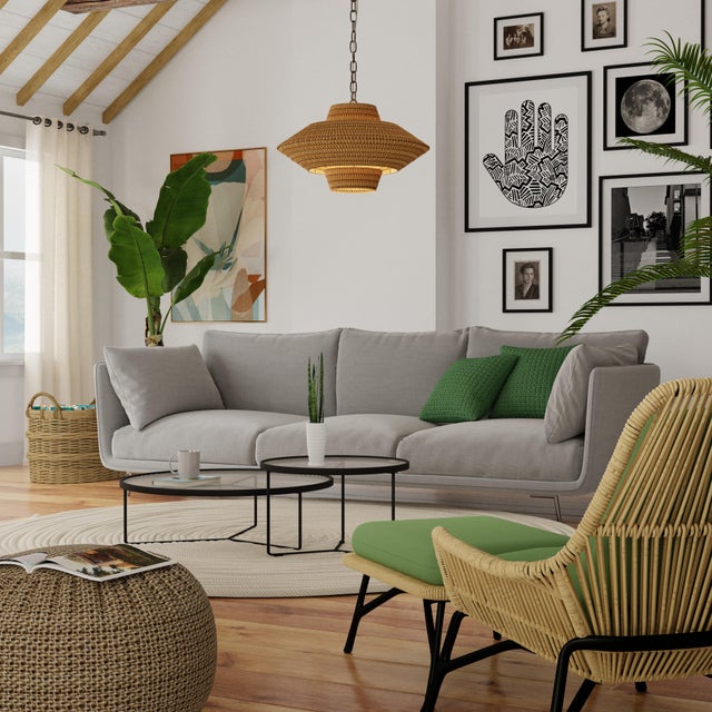 Wood Luca Single-Light Rattan 3-Tier Chandelier For Sale - Image 7 of 8