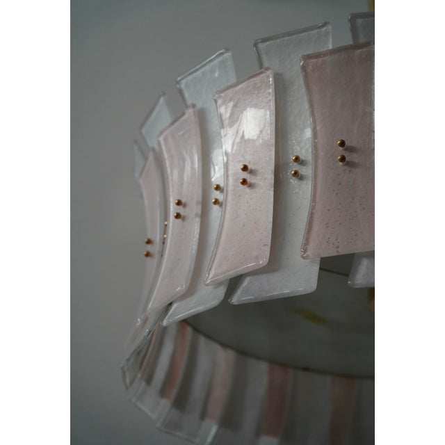 Round Pink and White Murano Glass and Brass Pendant, 2000 For Sale - Image 6 of 10