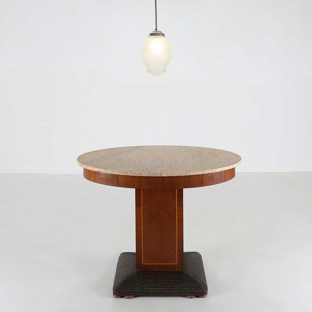 Art Deco Side Table with Wood Inlay and Marble Top from De Coene Freres, 1930s For Sale - Image 3 of 14