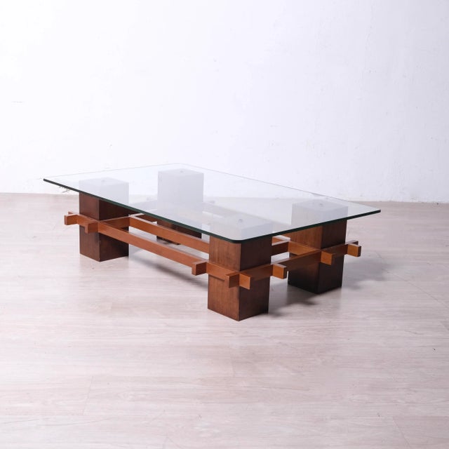 Wood and Glass Coffee Table, 1970s For Sale - Image 14 of 18
