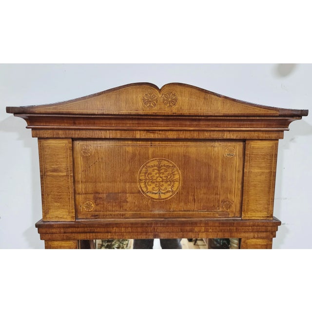 German 19th C Biedermeier Carved & Seaweed Inlaid Wall Mirror For Sale - Image 4 of 10